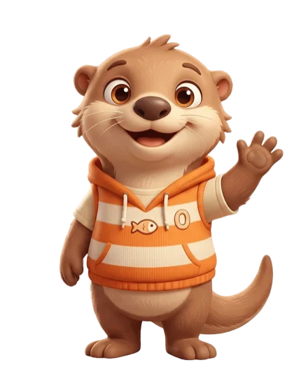 Otty the sea otter mascot waving